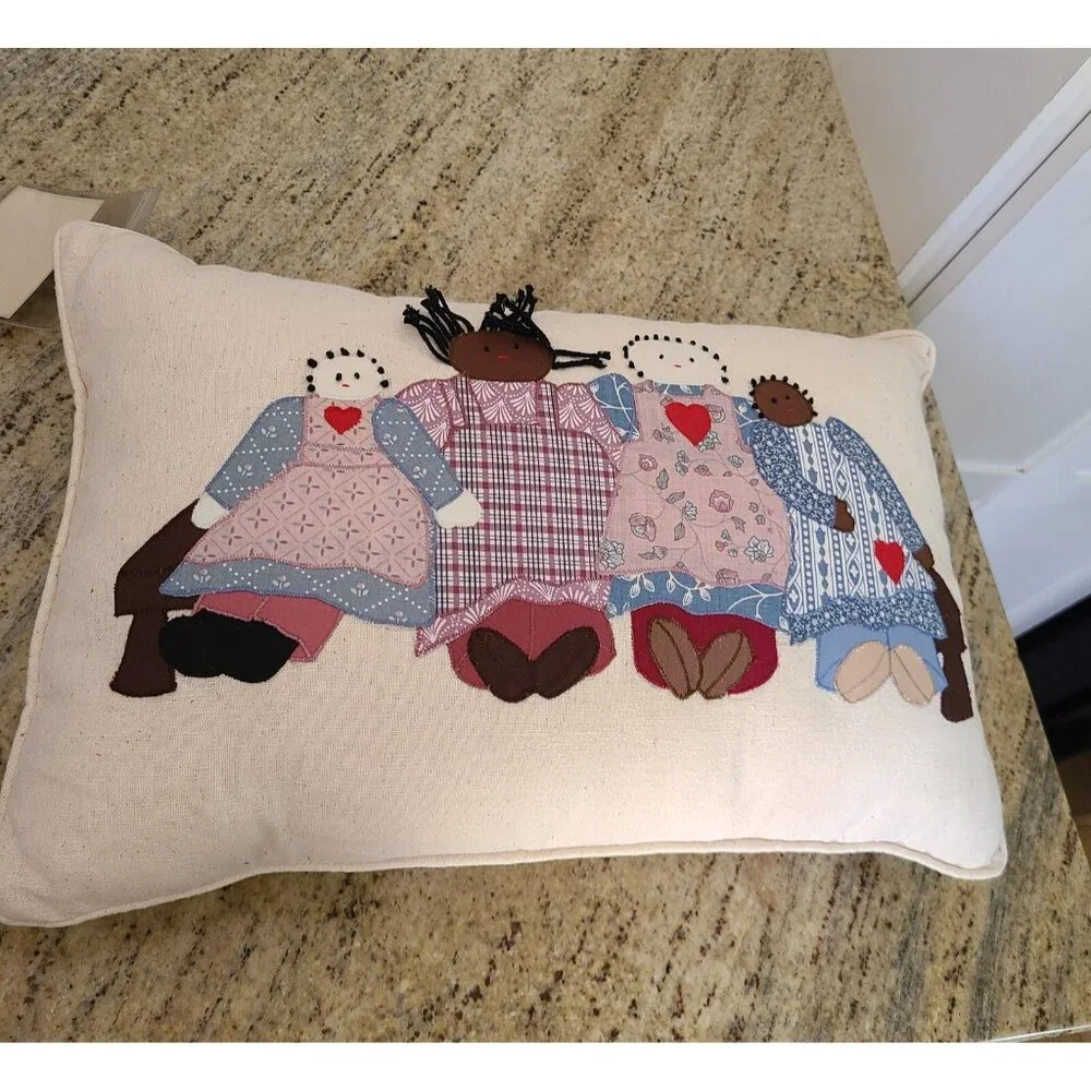 New! Southern Folk Art Handmade Multi-Racial Friendship Pillow Bantu Knots